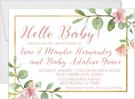 peach floral sip see invitation cards elegant baby welcome style