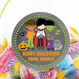 personalized boys halloween sticker with vampire werewolf and frankenstein costumes