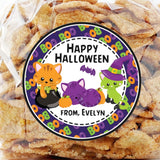 personalized cat halloween sticker with pumpkins and bats