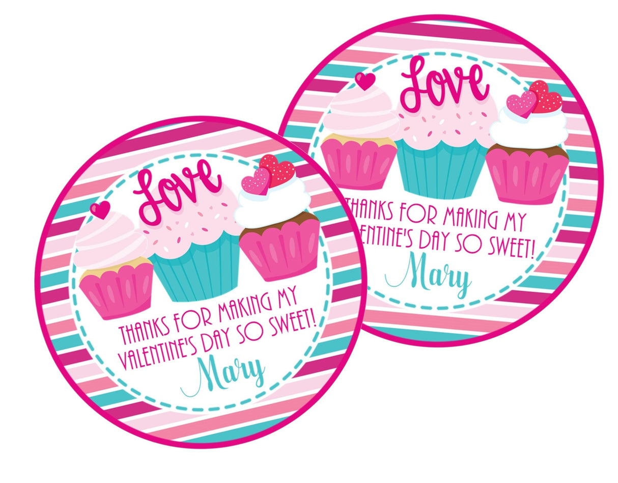 personalized cupcake valentine label with hearts