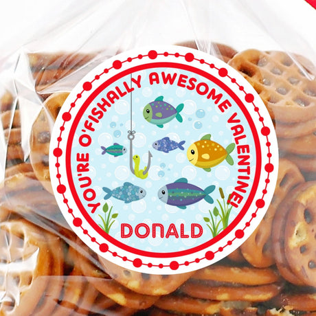 personalized fish valentine sticker with colorful underwater fish