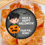 personalized frankenstein halloween sticker with pumpkin