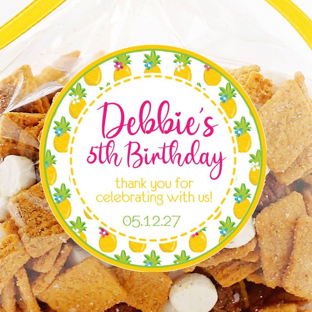 personalized pineapple birthday sticker for kids party