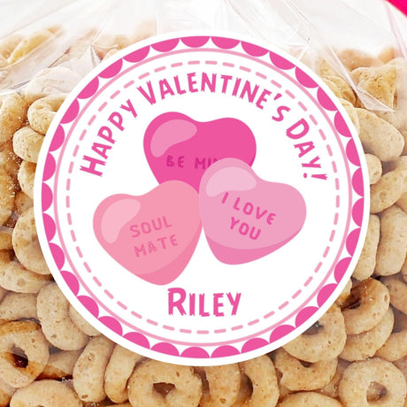 personalized pink conversation hearts valentine sticker label