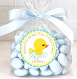 personalized yellow and blue baby shower thank-you sticker