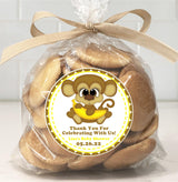 personalized yellow monkey thank-you sticker for baby shower favors