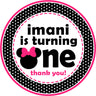 pink and black birthday favor sticker with bold one text