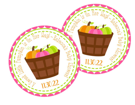pink and green pumpkin baby shower sticker
