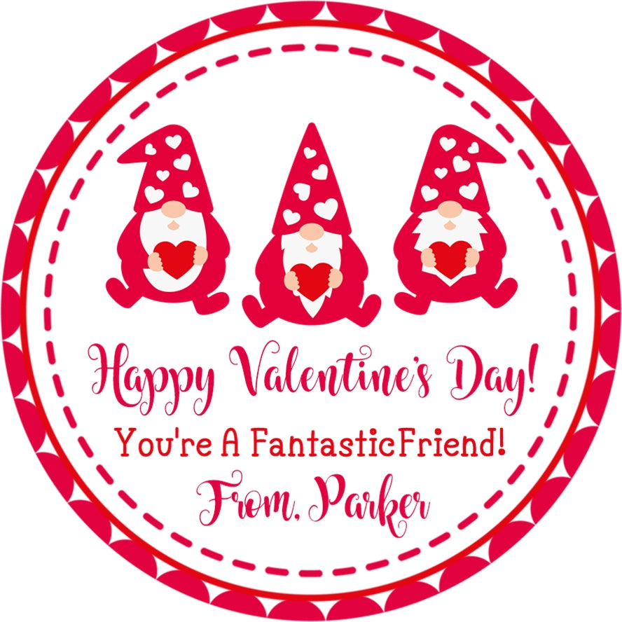 pink and red gnome friends holding hearts classroom valentines sticker