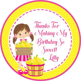pink and yellow lemon birthday sticker label