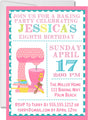 pink baking party invitations bake shop theme