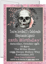 pink black gothic skull birthday invitations spooky alternative theme