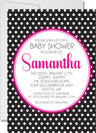 pink black white  polka dot baby shower invitations
