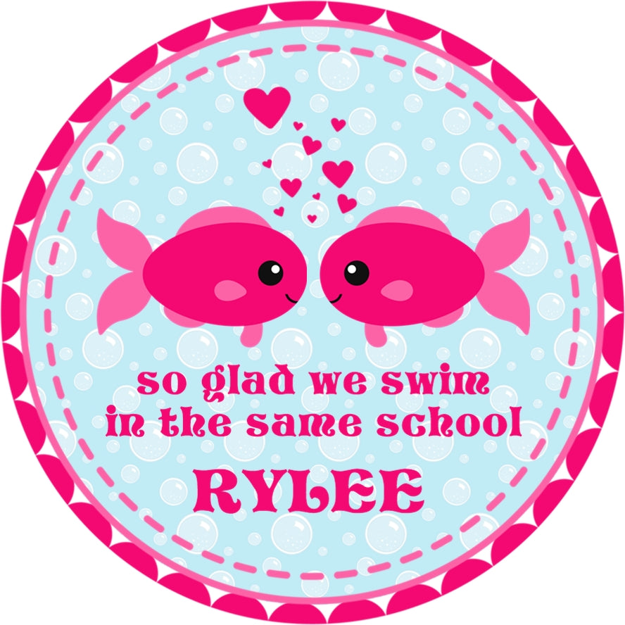 pink fish classroom valentine sticker