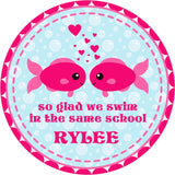 pink fish classroom valentine sticker