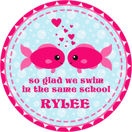 pink fish classroom valentine sticker