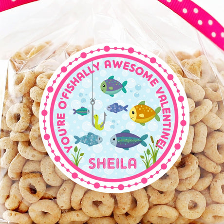 pink fish valentine labels