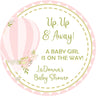 pink floral hot air balloon baby shower sticker with up up and away baby girl theme