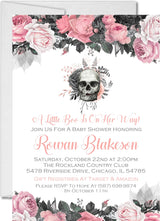 pink floral skull baby shower invitations alternative theme