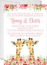 pink floral twin giraffe baby shower invitations