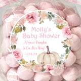 pink floral wreath pumpkin baby shower sticker