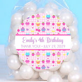 pink gingham cupcake birthday sticker
