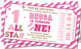pink girls baseball invitation cards first birthday celebration style