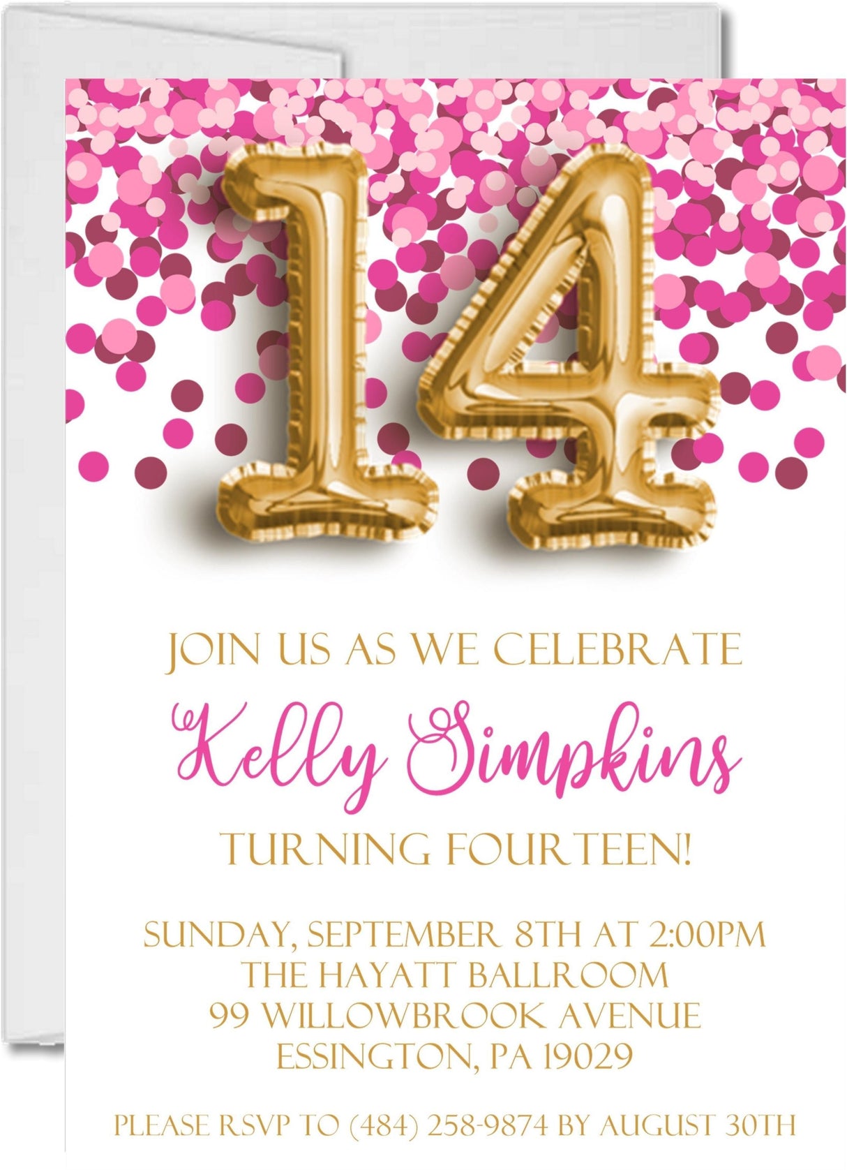 pink gold balloon invitation cards modern confetti birthday party style