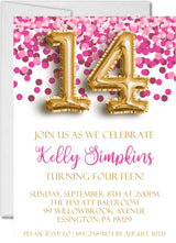 pink gold balloon invitation cards modern confetti birthday party style