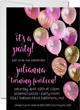 pink gold black sweet 16 invitation