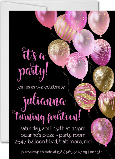 pink gold black sweet 16 invitation