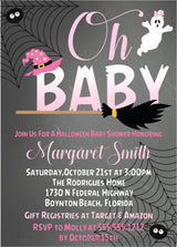 pink halloween baby shower invitations spooky ghost spiderweb design