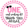 pink one rocking birthday sticker with sunglasses and star border