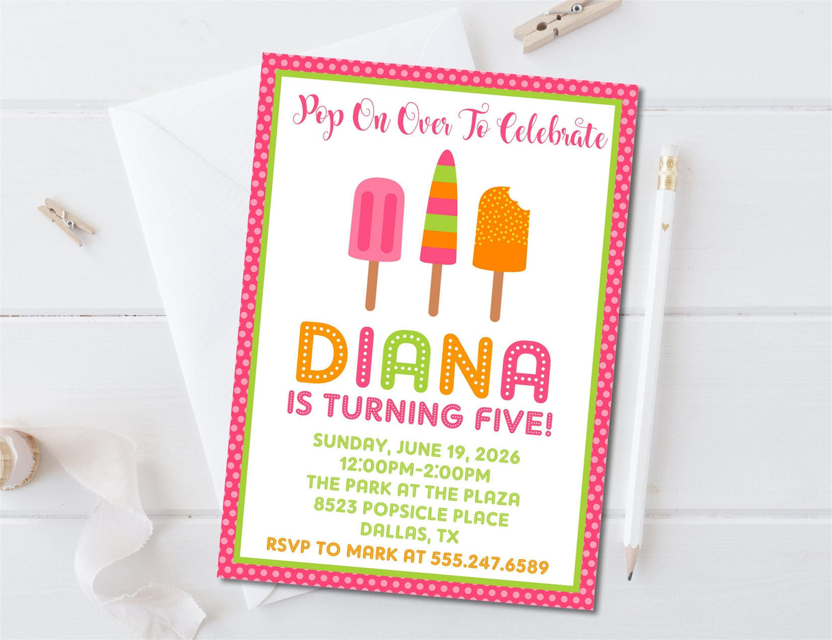 pink orange popsicle invitation cards kids birthday party style