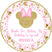 pink patterned birthday sticker with bows hearts and gold accents