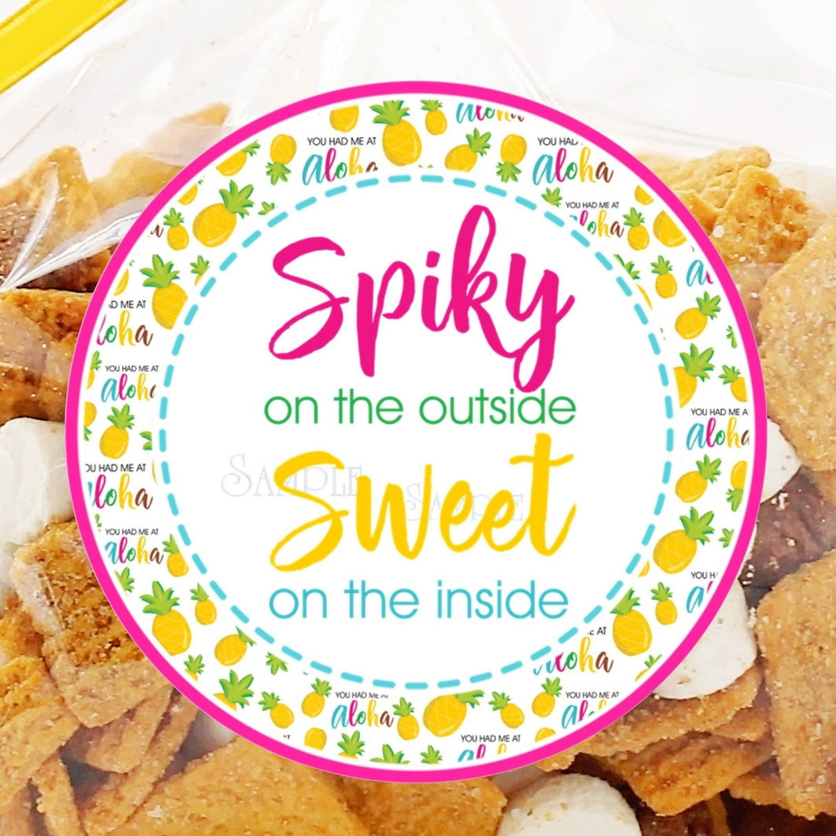 pink pineapple birthday sticker with spiky sweet phrase