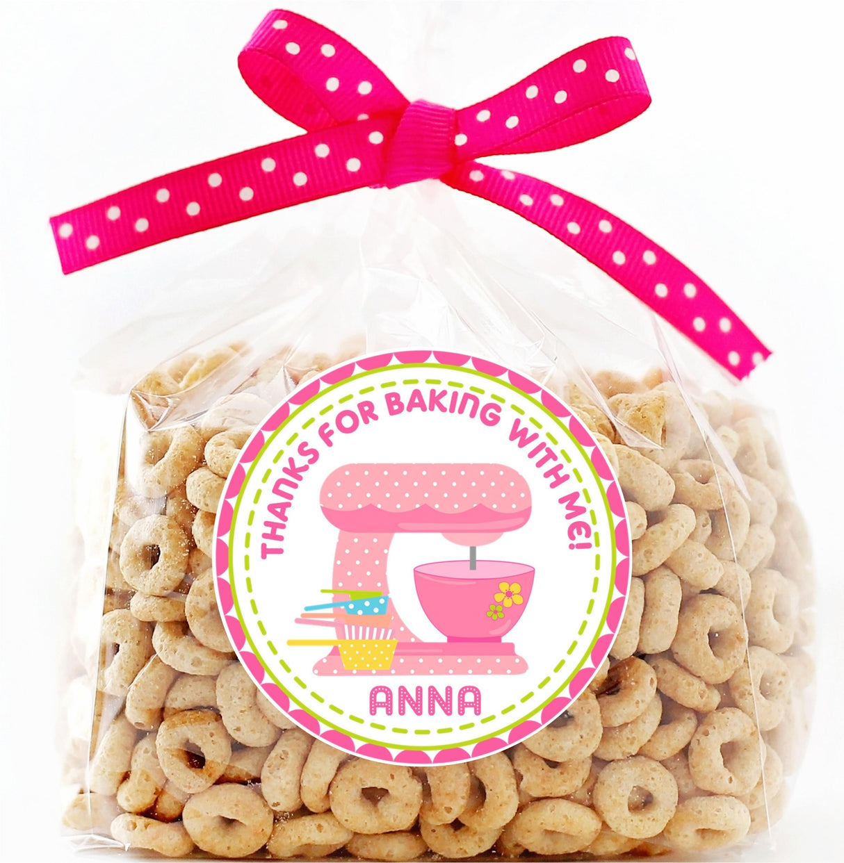 pink polka dot mixer favor sticker