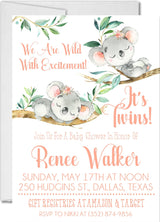 pink twin koala baby shower invitations floral woodland theme
