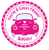 pink vintage car valentines day classroom sticker