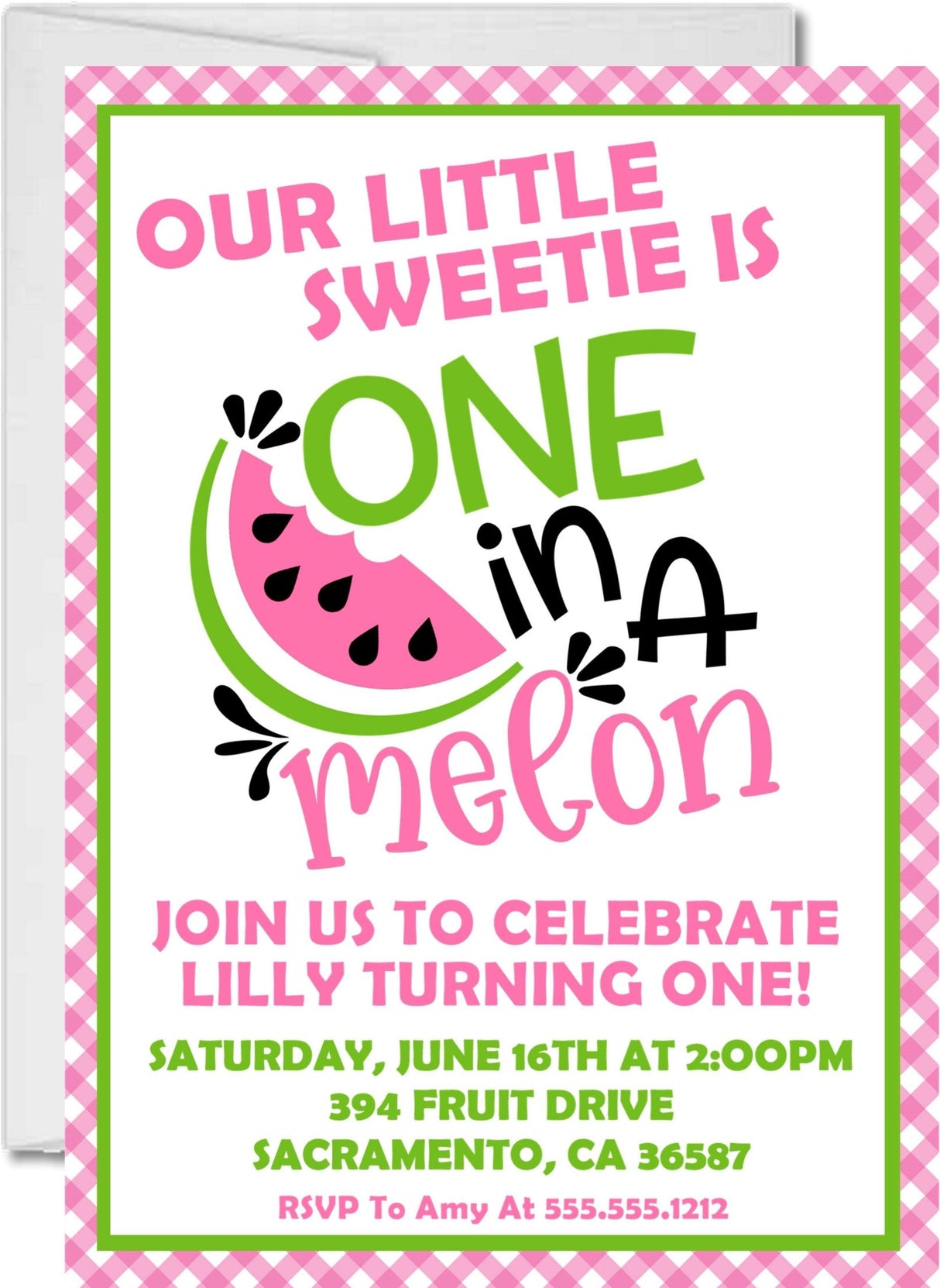 pink watermelon 1st birthday invitations colorful fruit design