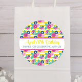 pink yellow blue floral striped birthday sticker