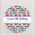 pink yellow navy striped floral birthday sticker