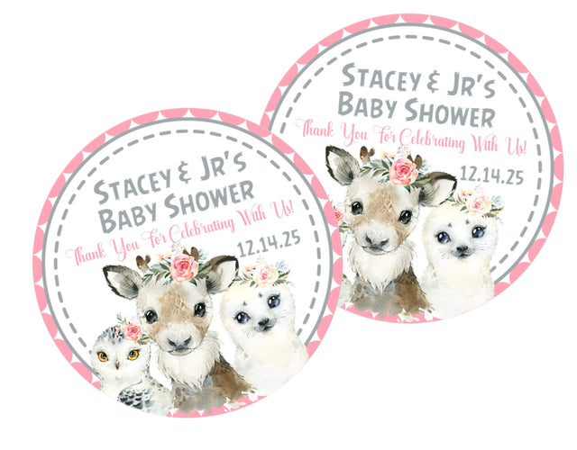 polar bear penguin and snow leopard baby shower favor label