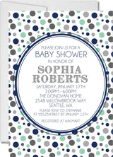 polka dot baby shower invitations navy gray design