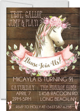 pony birthday invitations rustic barnwood theme