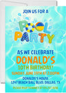 pool party birthday invitations colorful water splash design