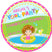 pool party birthday sticker with girl in pool float design
