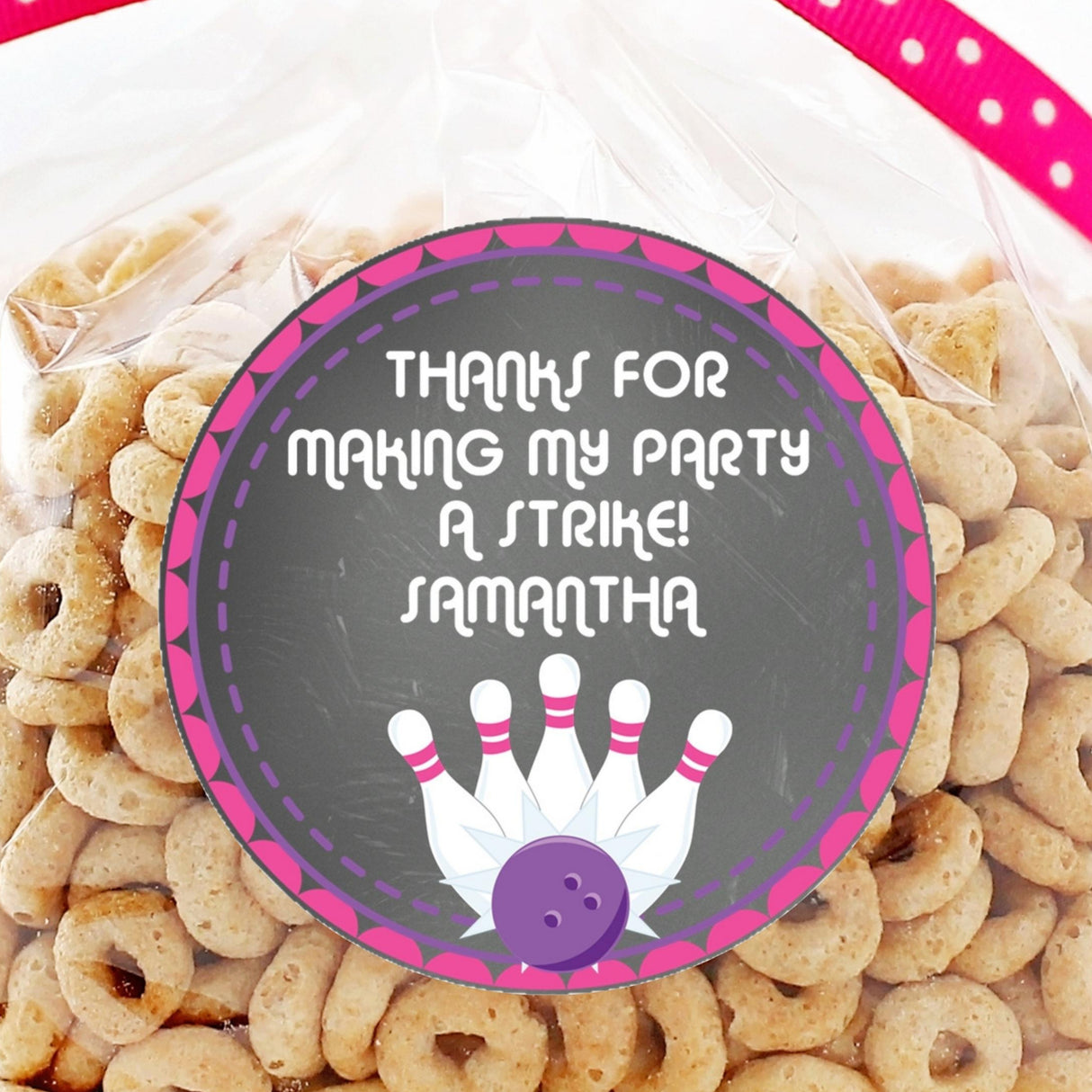 purple bowling strike birthday sticker
