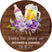 purple floral baby shower sticker with beer mug and baby bottle rustic wood design