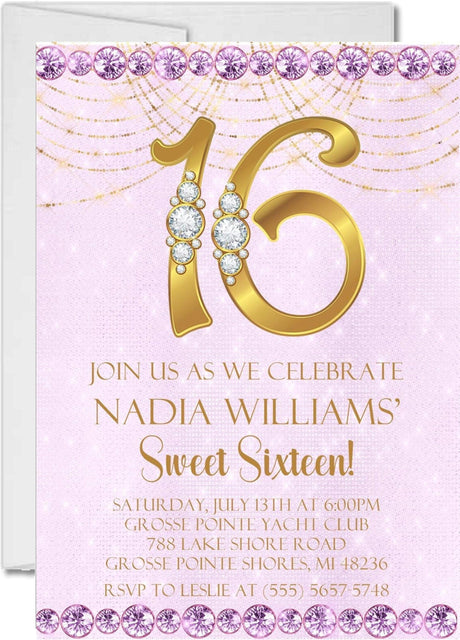 purple gold sweet 16 invitation cards elegant birthday celebration style